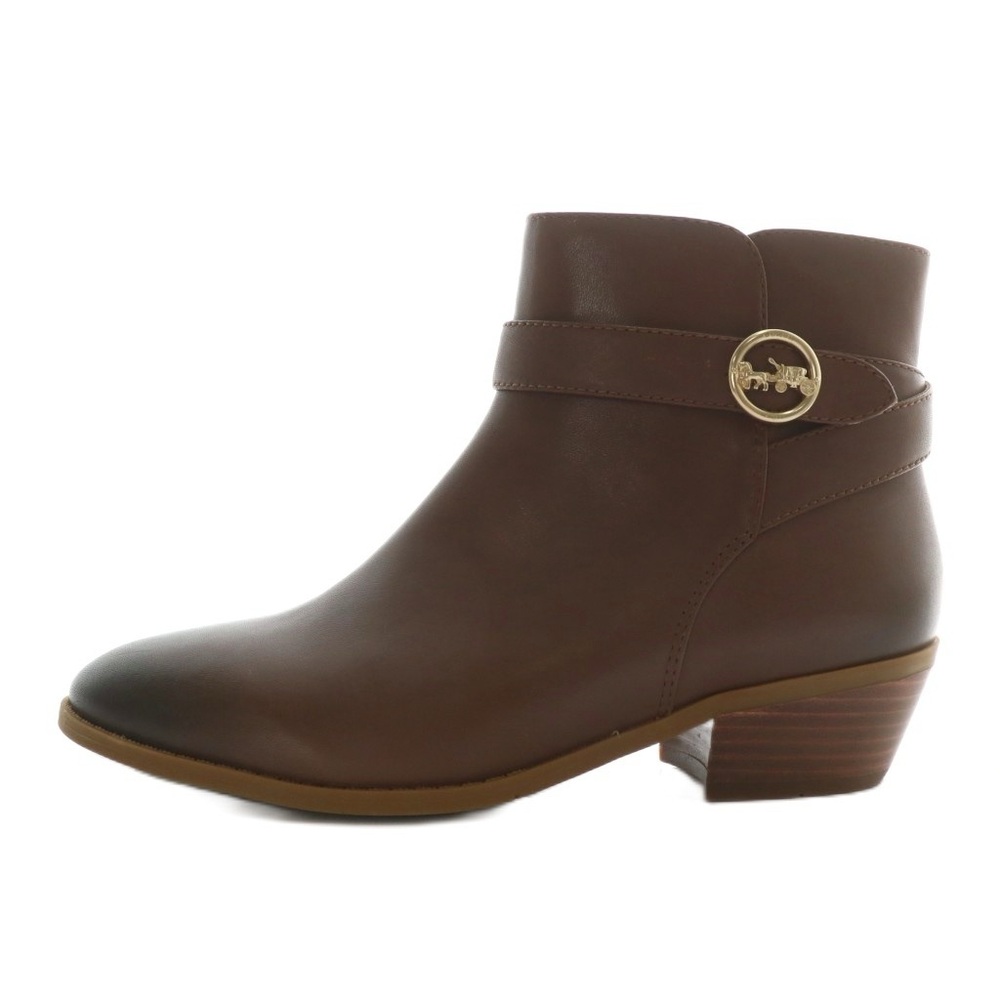 Coach Leather Debi Ankle Boots in Walnut Brown with Gold Hardware
